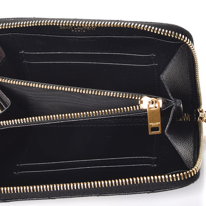 Saint Laurent Grain De Poudre Matelasse Chevron Monogram Zip Around Wallet Black 5 of 8
