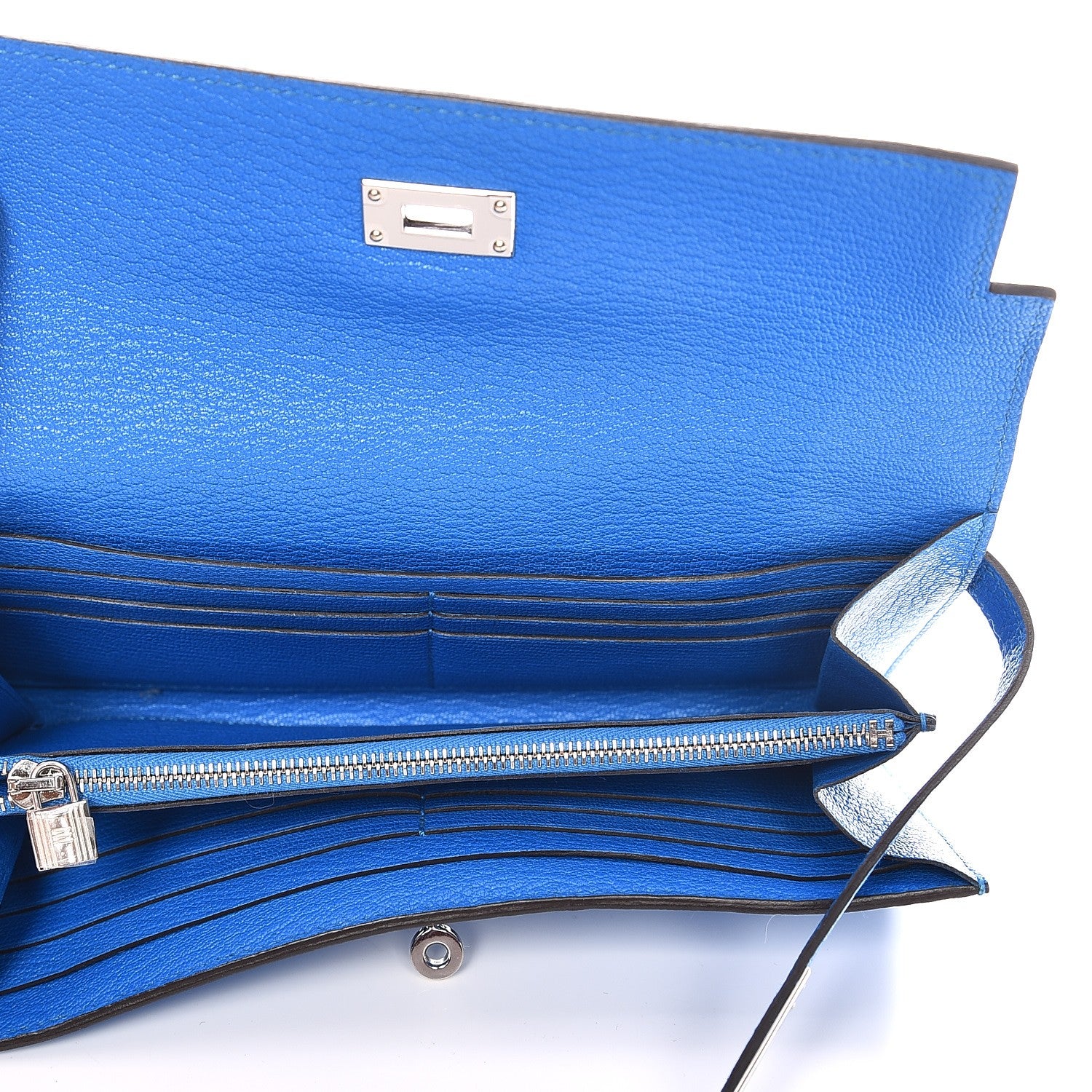 Hermes Chevre Mysore Kelly Longue Wallet Bleu Hydra 5 of 13