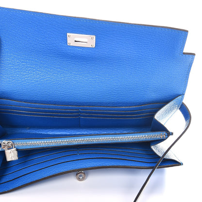 Hermes Chevre Mysore Kelly Longue Wallet Bleu Hydra 5 of 13