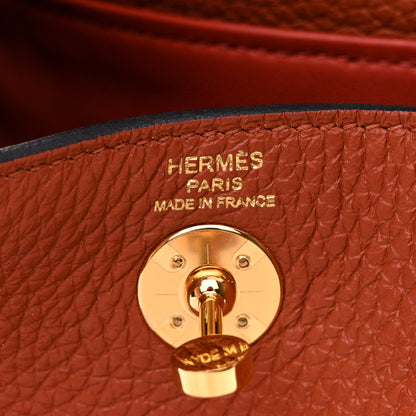 Hermes Taurillon Clemence Maxi Quadrille Mini Lindy 20 Cuivre Chai Nata Bleu Brume 7 of 12