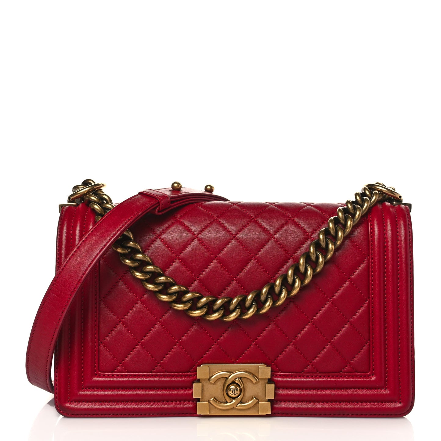 Lambskin Quilted Medium Boy Flap Dark Red