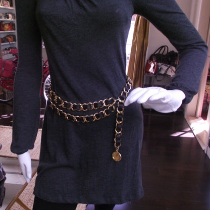Chanel Leather Gold Chain Link Medallion Belt 2 of 5