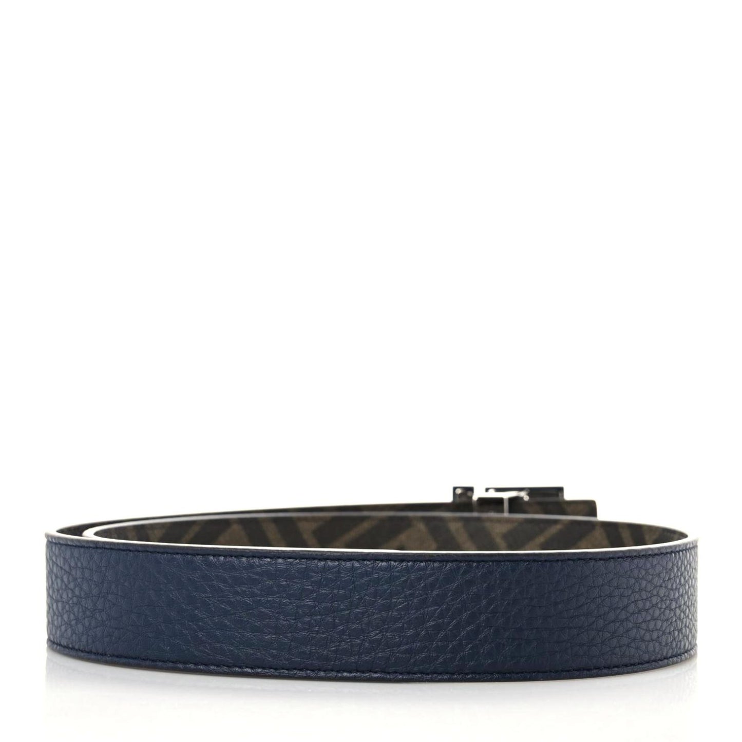 Cuoio Romano Glazed Fabric Enamel FF 1974 FF Buckle Reversible Belt 85 34 Blue Notte Tobacco Moro