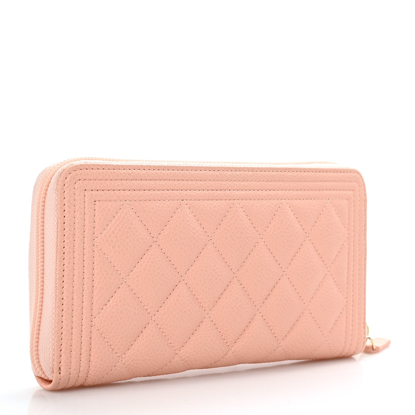 Caviar Quilted Boy Long Zip Around Wallet Light Pink