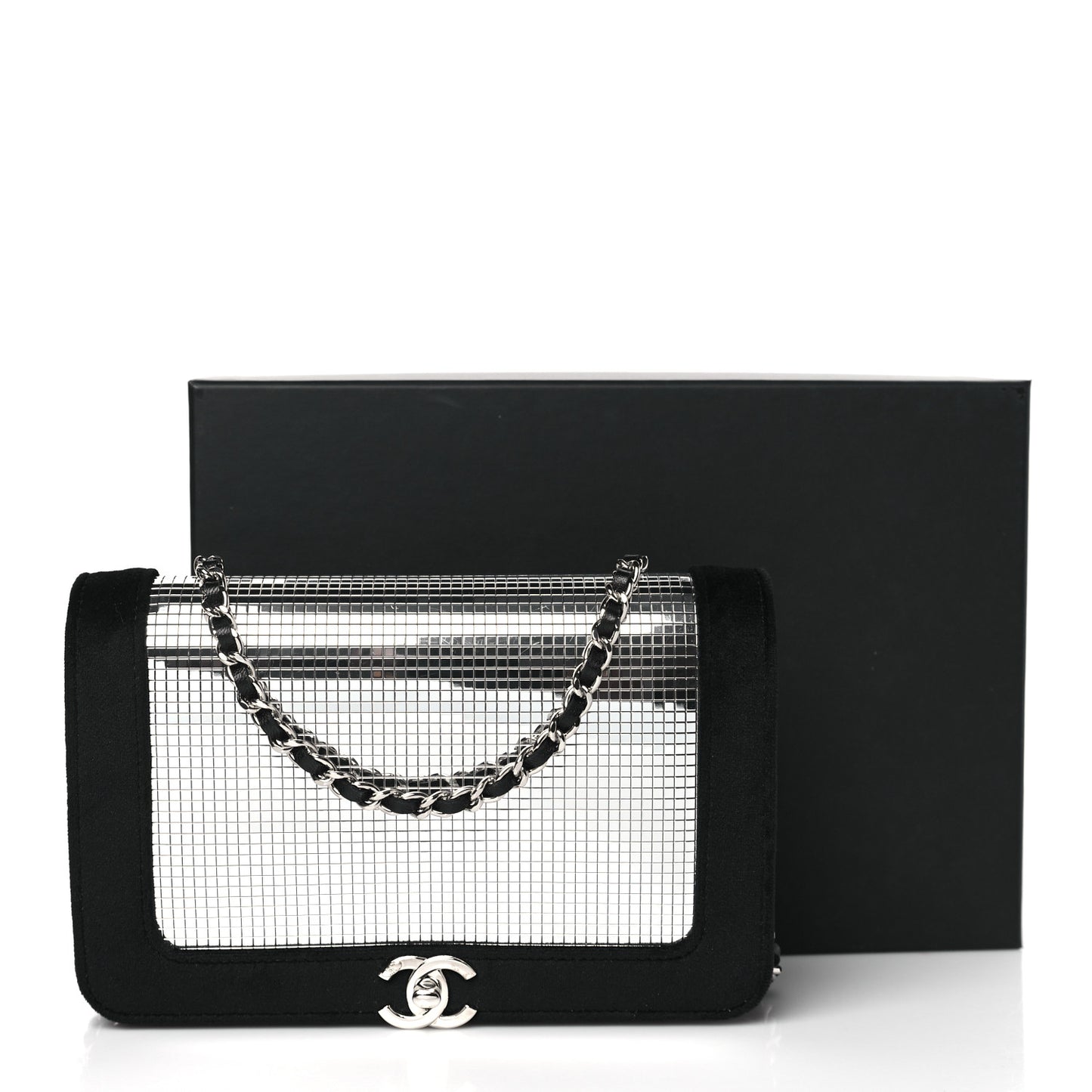 Velvet Mirror Embellished Boy Wallet On Chain WOC Argent