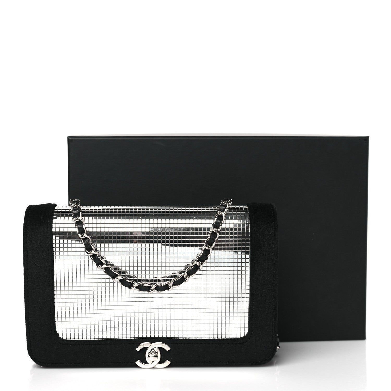 Chanel Velvet Mirror Embellished Boy Wallet On Chain WOC Argent 12 of 12