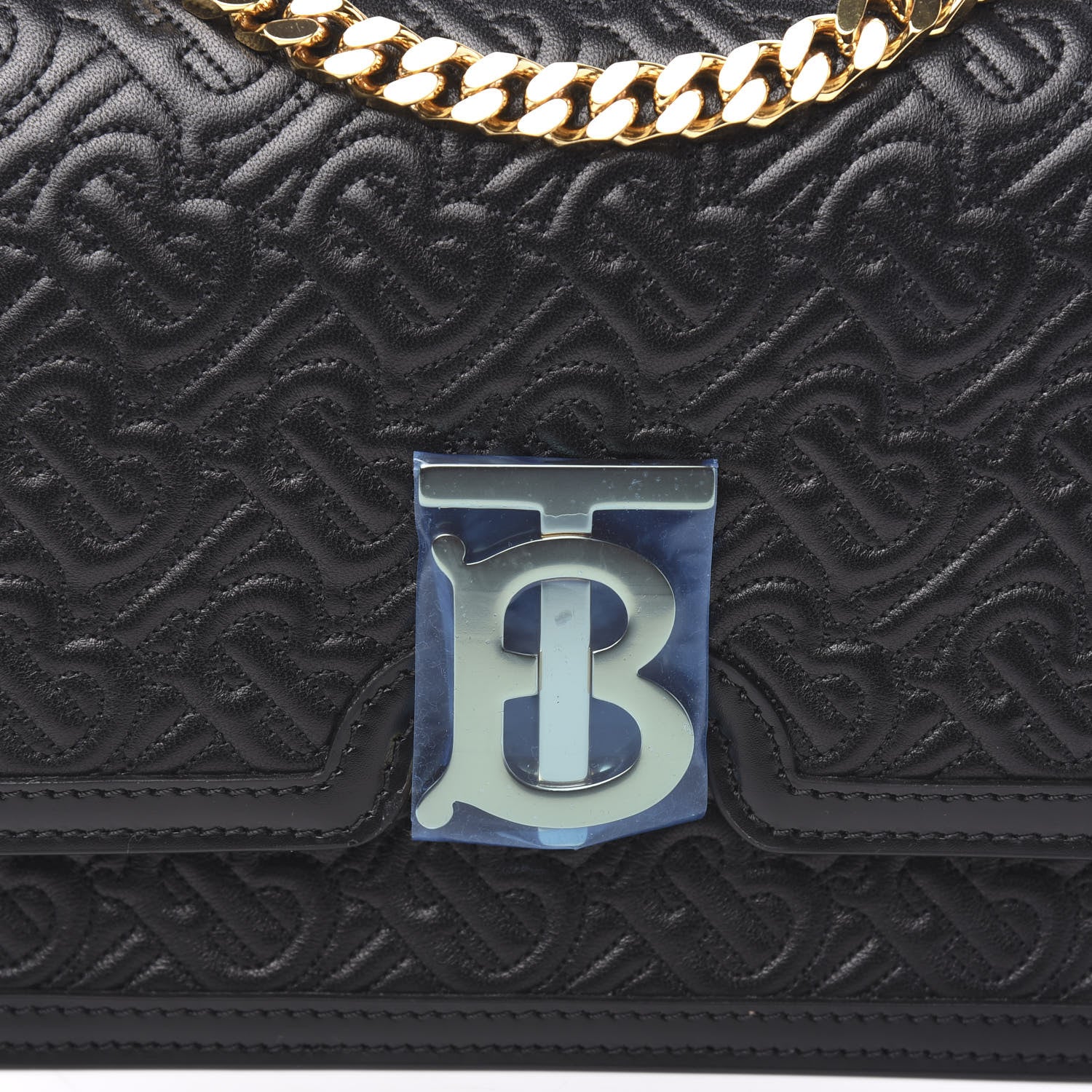 Burberry Calfskin Monogram Embossed Small TB Chain Bag Black 8 of 8