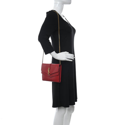Saint Laurent Smooth Calfskin Monogram Sulpice Chain Wallet Red 2 of 10