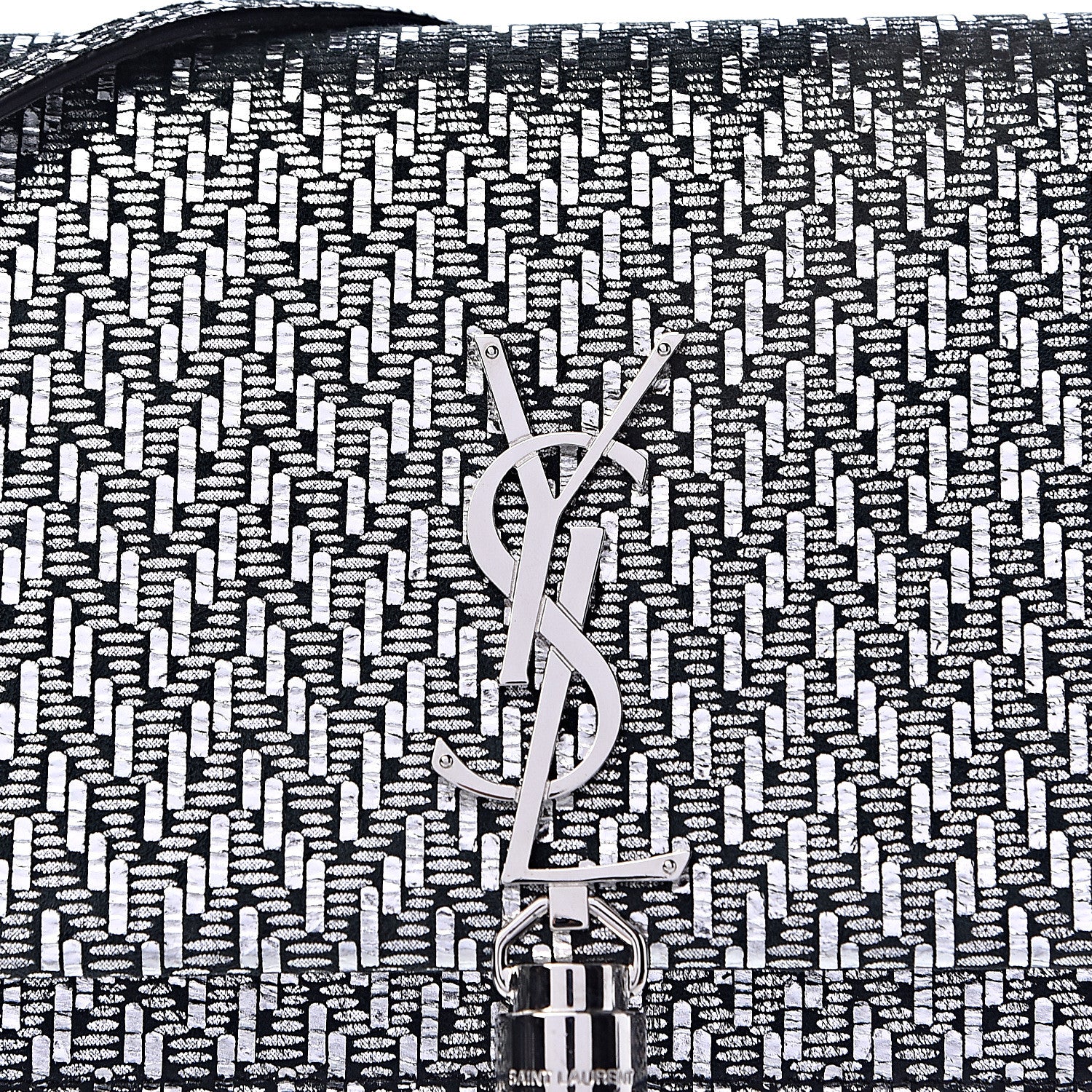Saint Laurent Metallic Calfskin Classic Monogram Kate Tassel Chain Wallet Black Argento 7 of 9