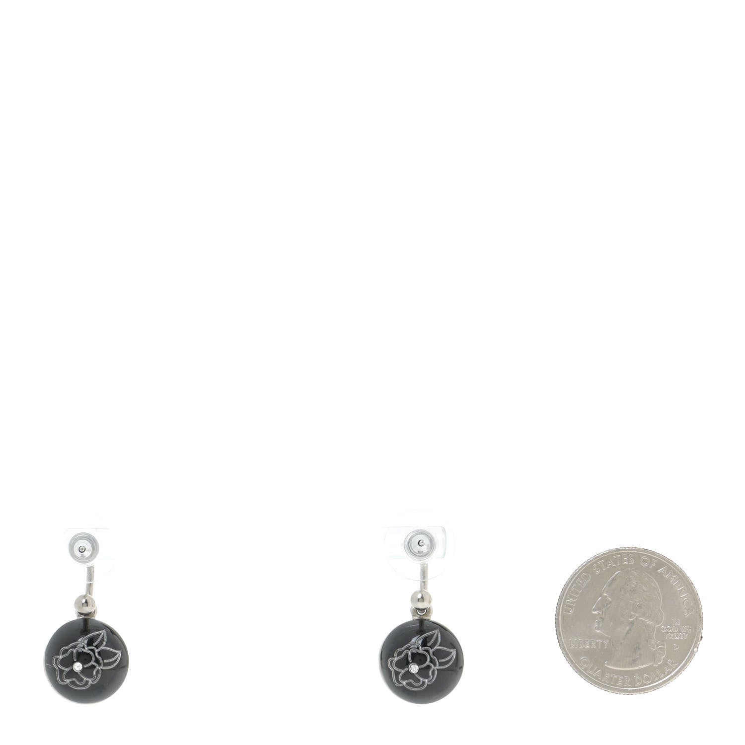 Chanel Resin Crystal CC Camellia Earrings Black 2 of 4