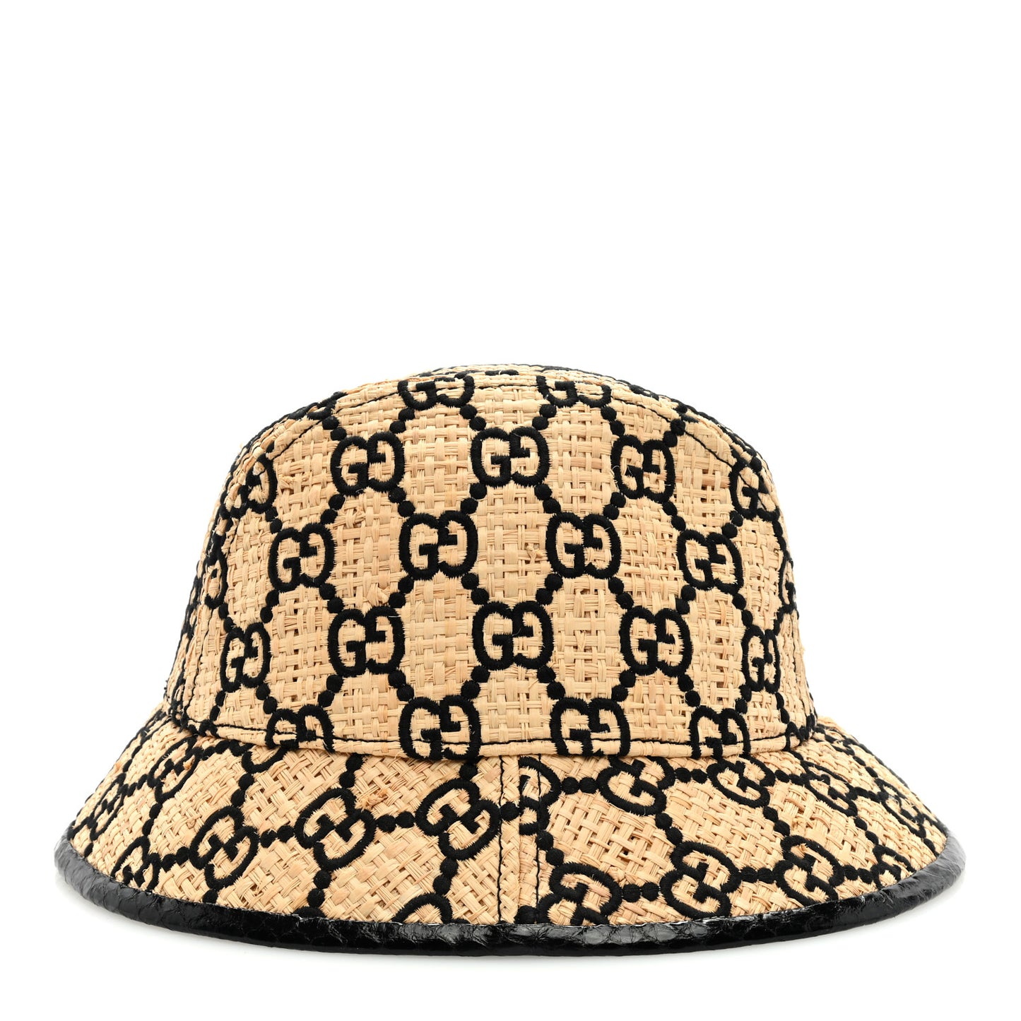Raffia Elaphe Interlocking GG Embroidered Fedora Hat M Ivory Black