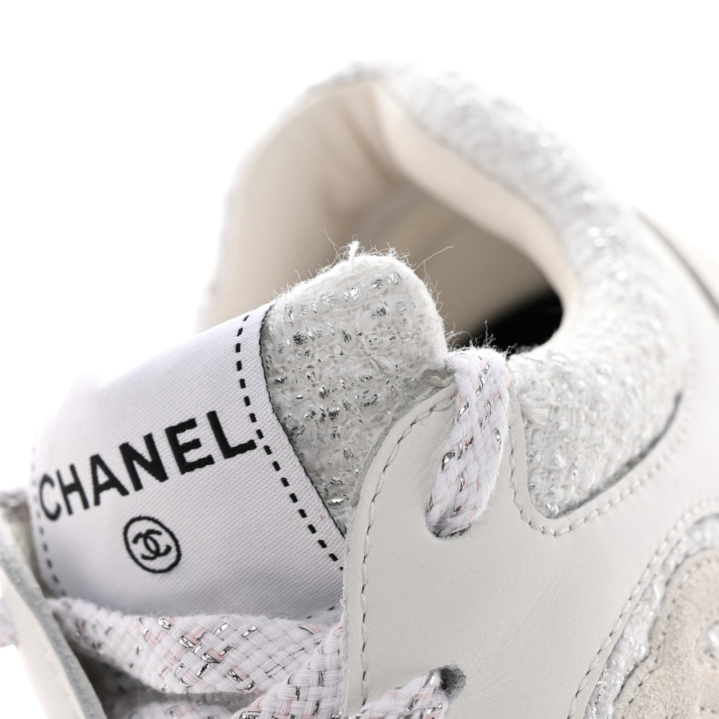 Painted Iridescent Cotton Tweed Suede Calfskin Womens CC Sneakers 37.5 White Silver Multicolor