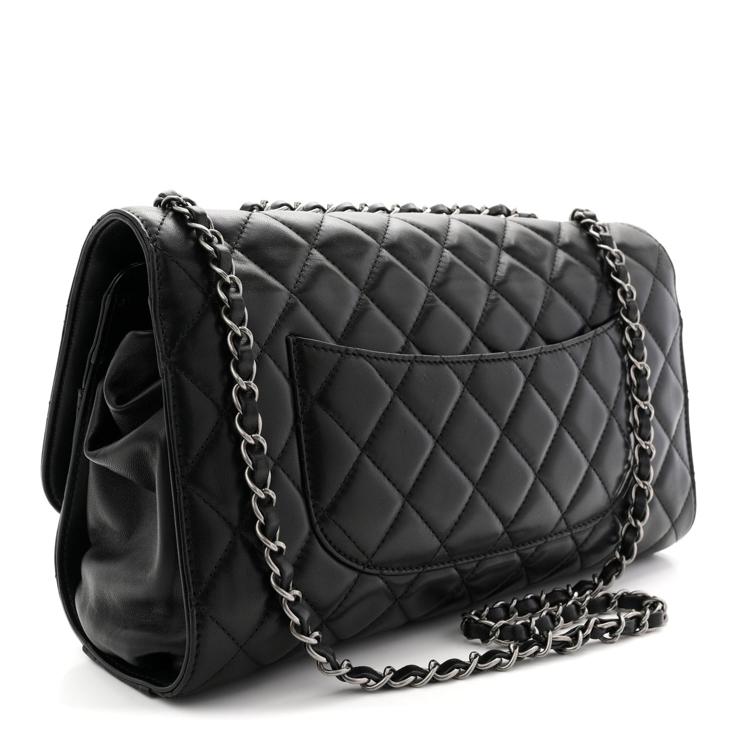 Lambskin Quilted Jumbo Grocery By Chanel Drawstring Shopping Bag Black