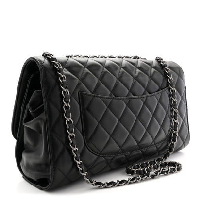 Chanel Lambskin Quilted Jumbo Grocery By Chanel Drawstring Shopping Bag Black 3 of 10