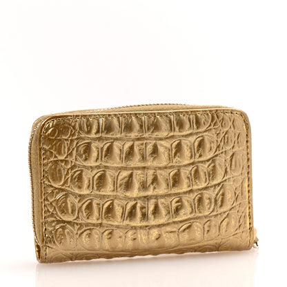 Chanel Metallic Calfskin Crocodile Embossed Cocodile Zip Coin Case Gold 3 of 9