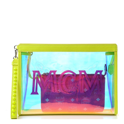 MCM Iridescent PVC Wristlet Neon Yellow 2 of 10