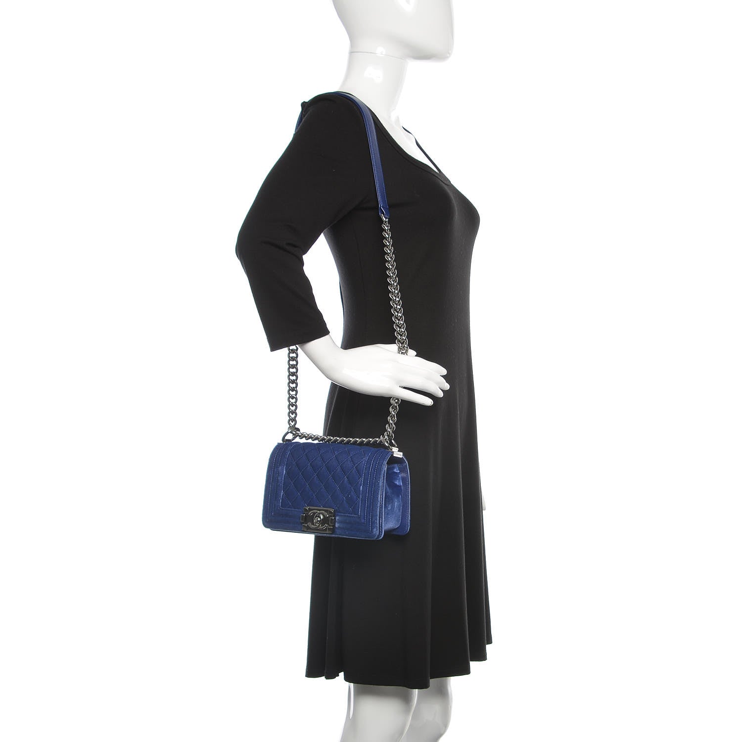 Chanel Velvet Quilted Small Boy Flap Blue 2 of 11