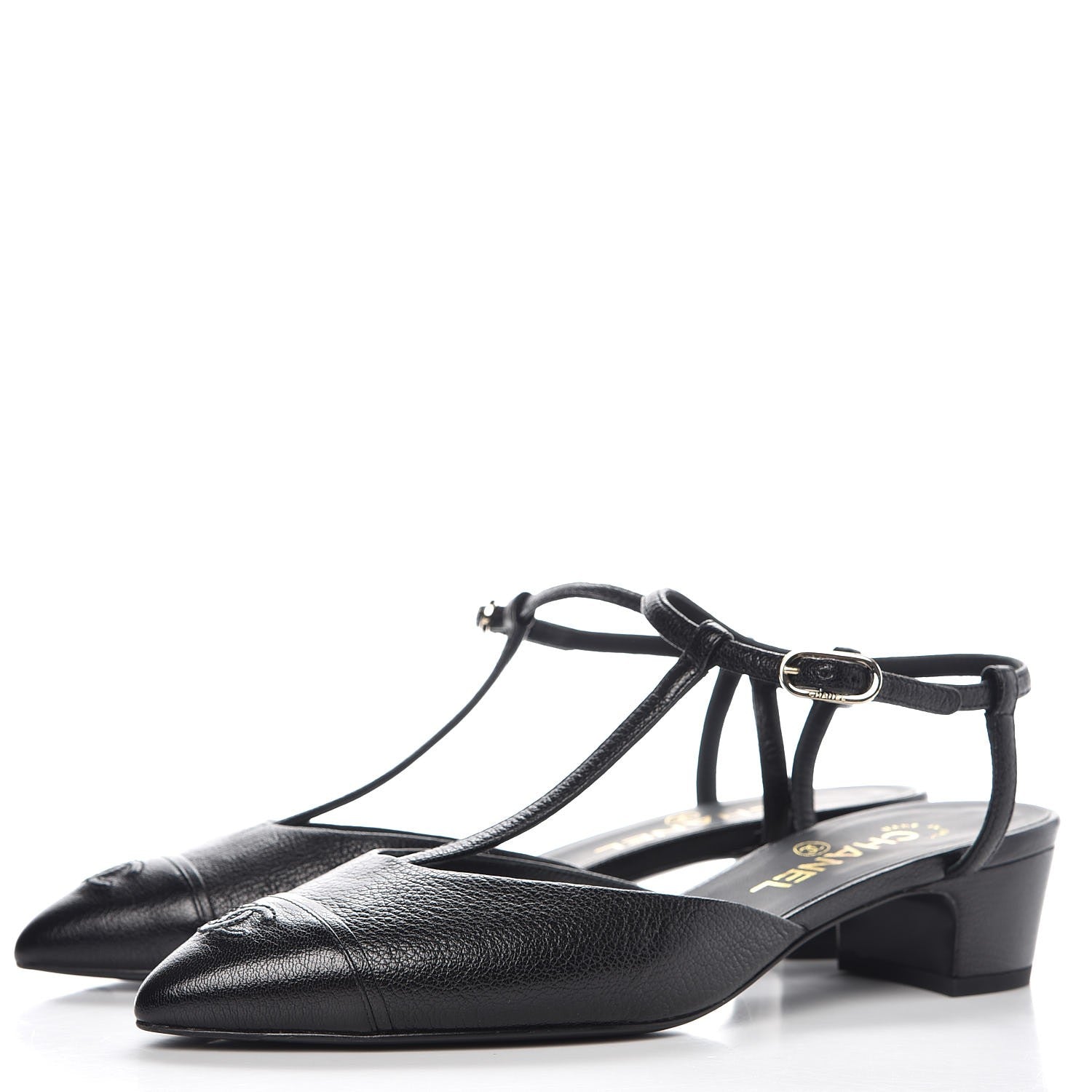 Chanel Goatskin Cap Toe CC Slingback Sandals 39.5 Black 3 of 9