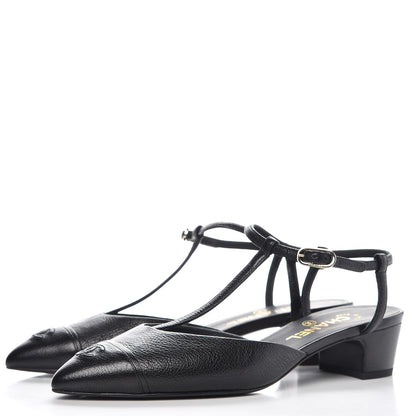 Chanel Goatskin Cap Toe CC Slingback Sandals 39.5 Black 3 of 9