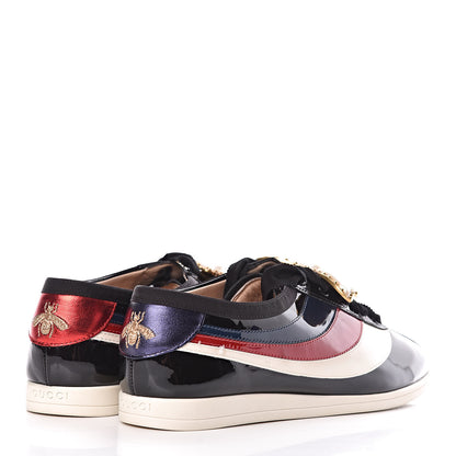 Gucci Patent Calfskin Crystal Womens Web Falacer Sneakers 40 Black 4 of 10