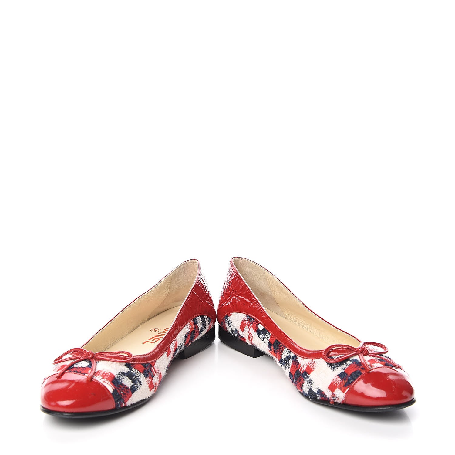 Chanel Tweed Crinkled Patent Cap Toe Ballerina Flats 39 Red 5 of 10