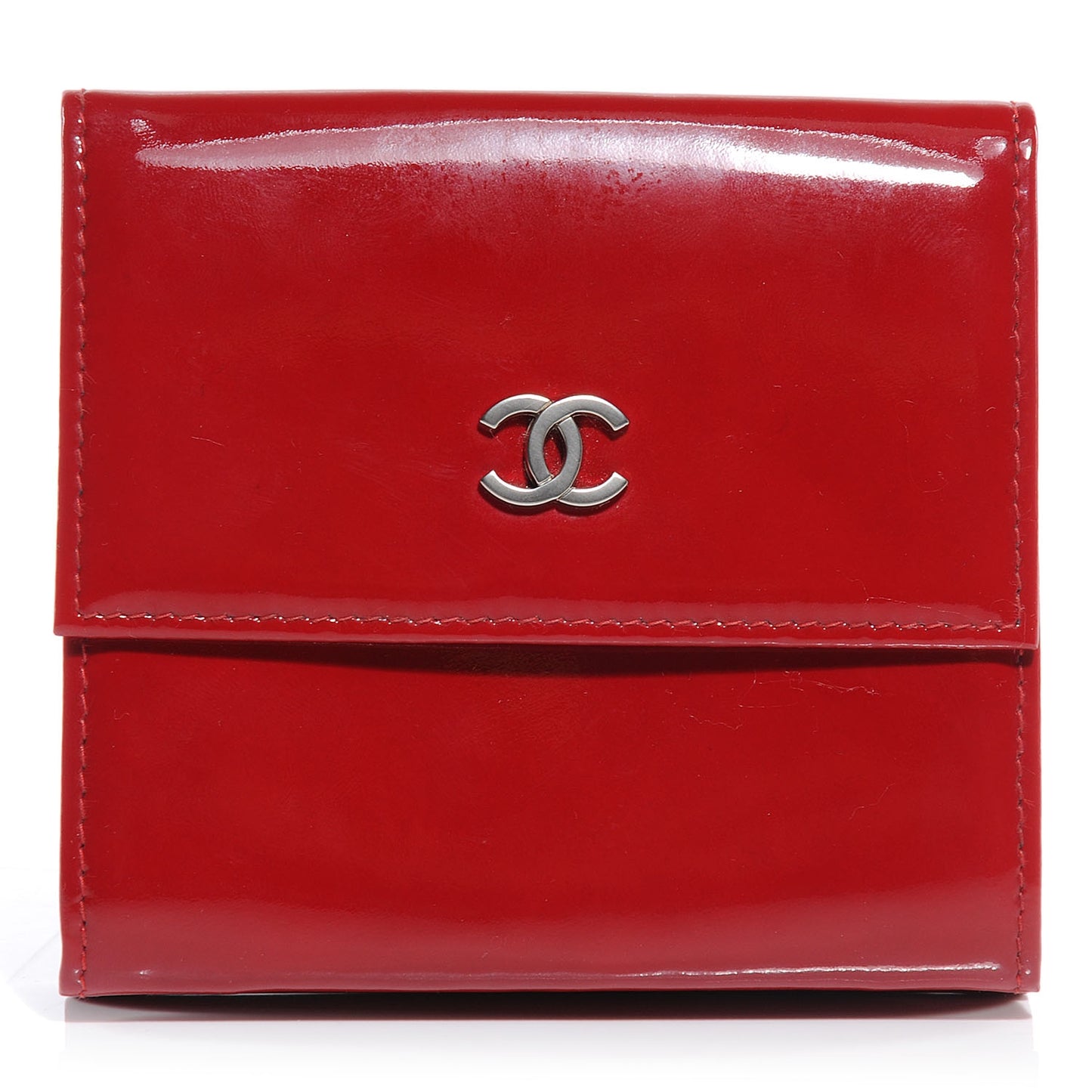 Patent Compact CC Flap Wallet Red