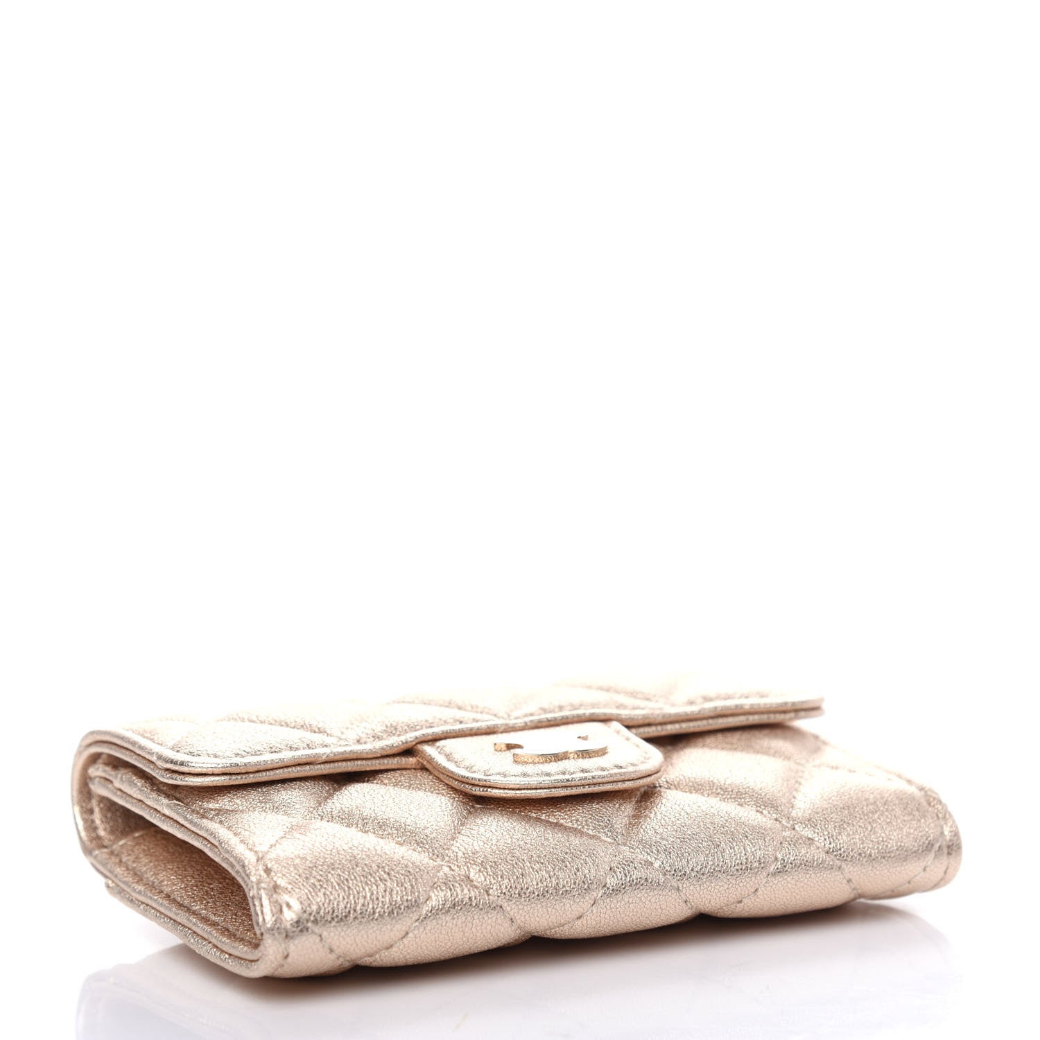 Chanel Metallic Lambskin Quilted Flap Card Holder Wallet Gold 4 of 9