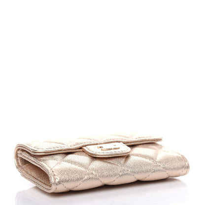 Chanel Metallic Lambskin Quilted Flap Card Holder Wallet Gold 4 of 9