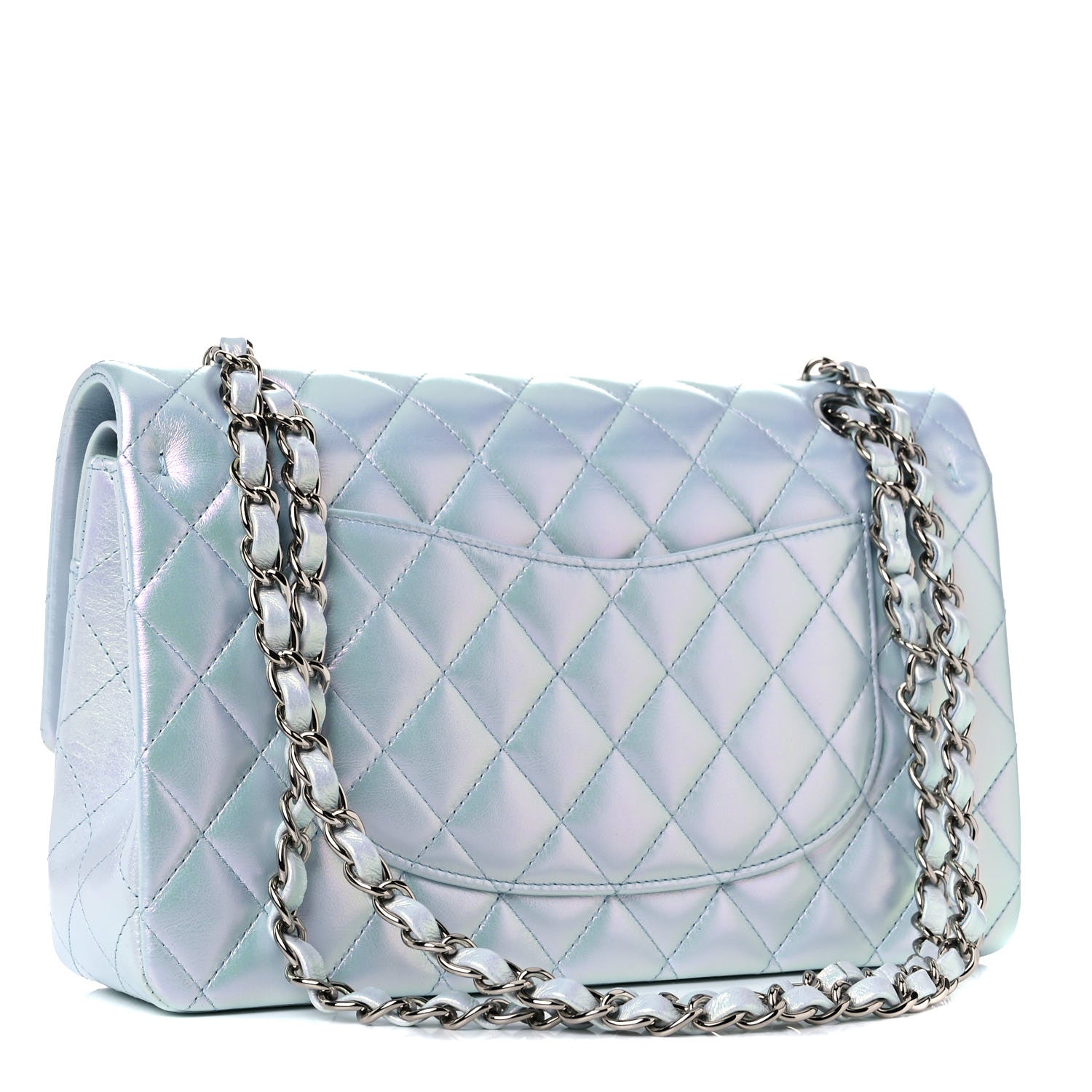 Chanel Iridescent Calfskin Quilted Medium Double Flap Light Blue 2 of 9