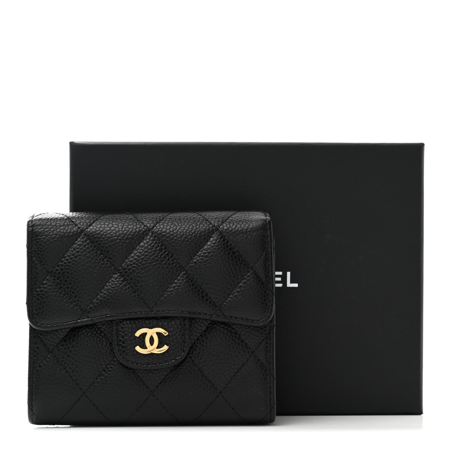 Caviar Quilted Compact Flap Wallet Black