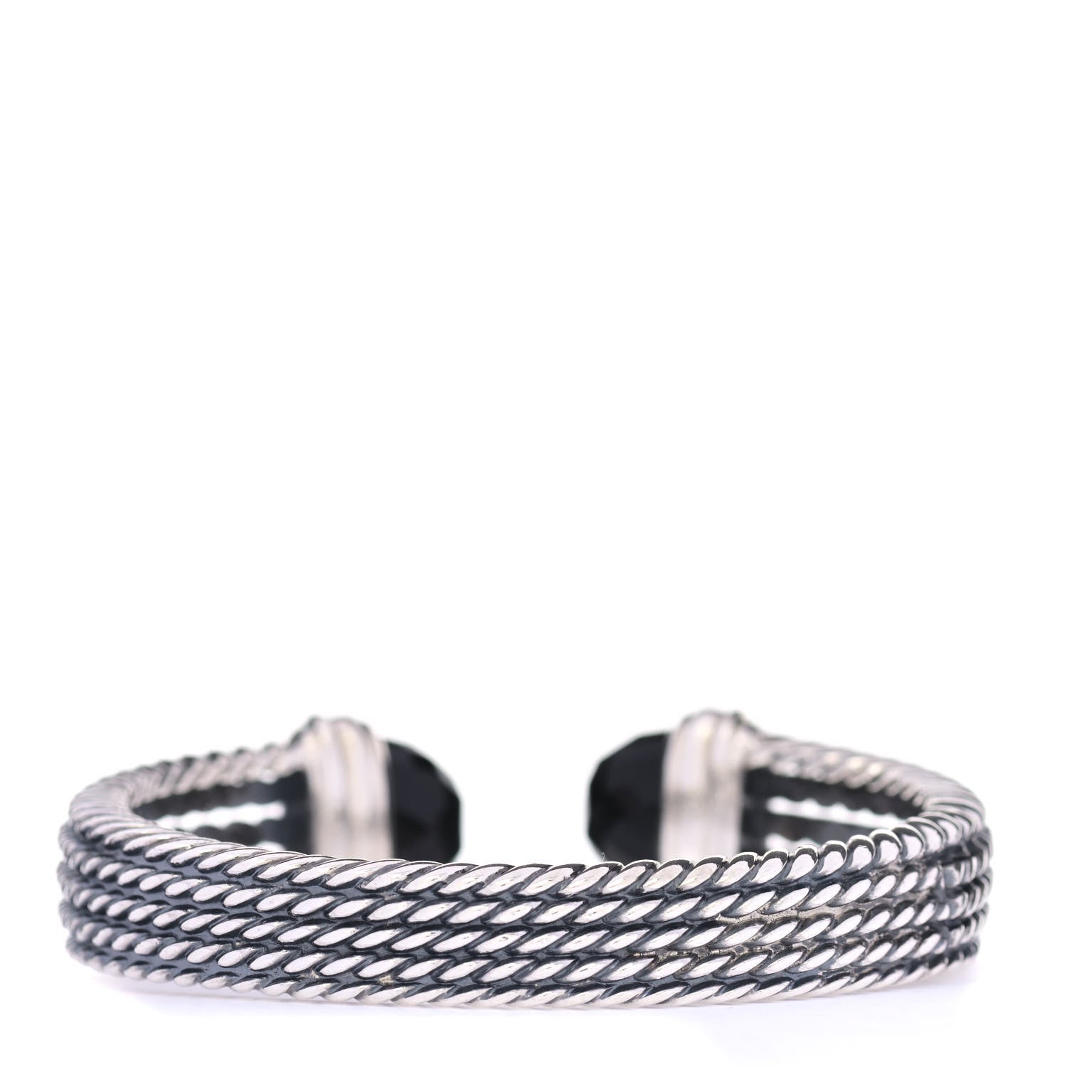 David Yurman Sterling Silver Diamond Black Onyx 10mm Wheaton Cuff Bracelet 3 of 4
