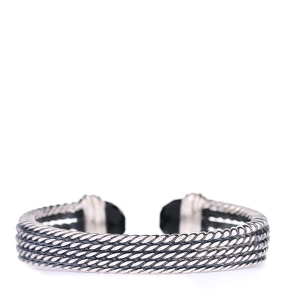 David Yurman Sterling Silver Diamond Black Onyx 10mm Wheaton Cuff Bracelet 3 of 4