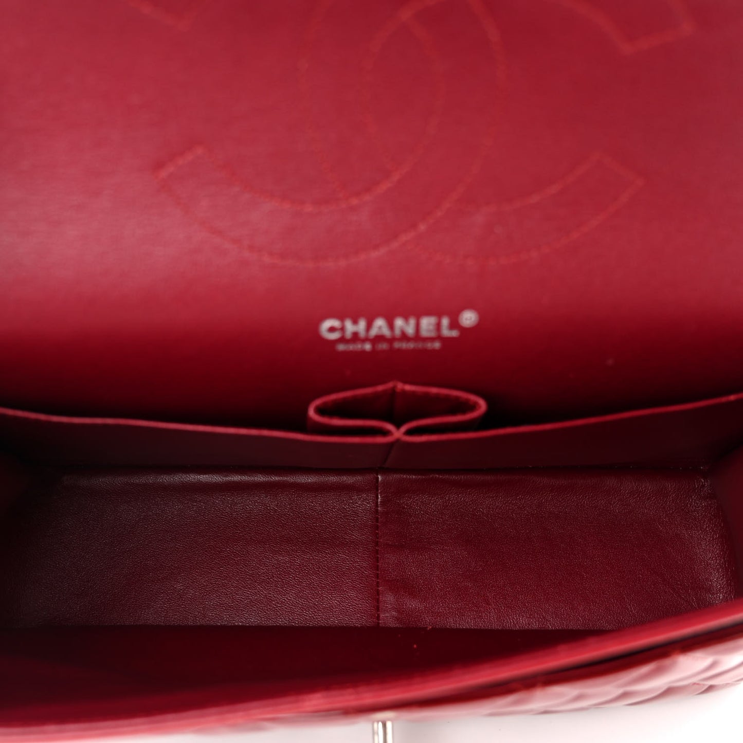 Patent Calfskin Quilted Jumbo Double Flap Red