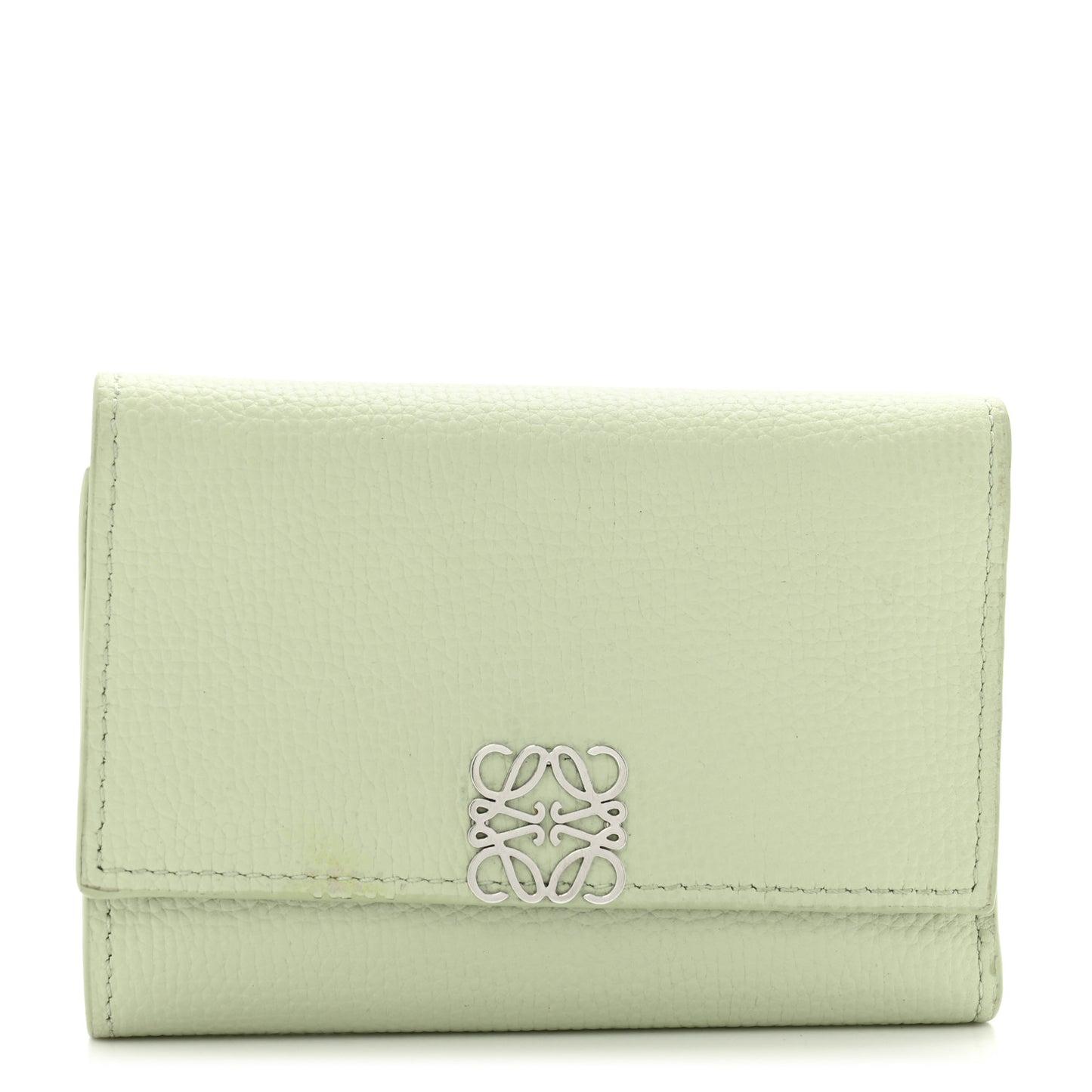 Pebble Grain Calfskin Anagram Small Vertical Wallet Green