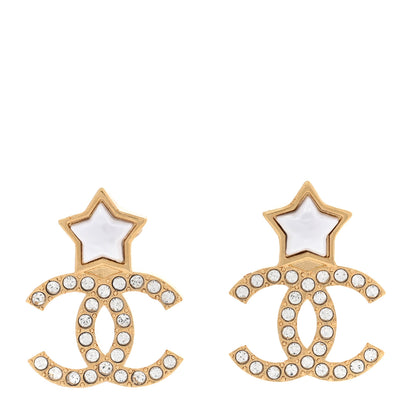Chanel Metal Crystal Pearl CC Star Earrings Gold Pearly White 1 of 4