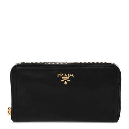 Prada Soft Calf Zip Around Wallet Black 1 of 7