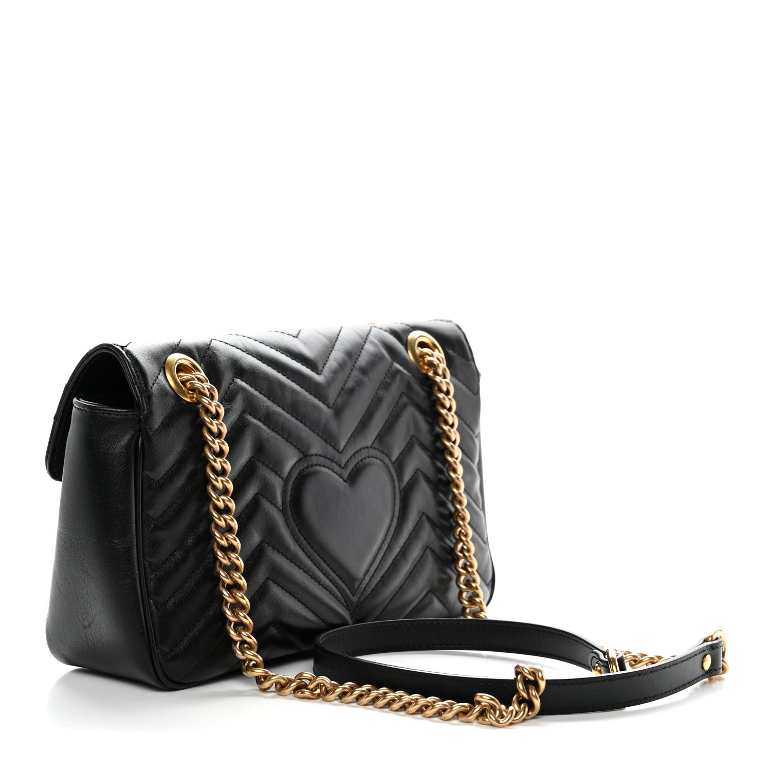 Gucci Calfskin Matelasse Small GG Marmont Shoulder Bag Black 3 of 13