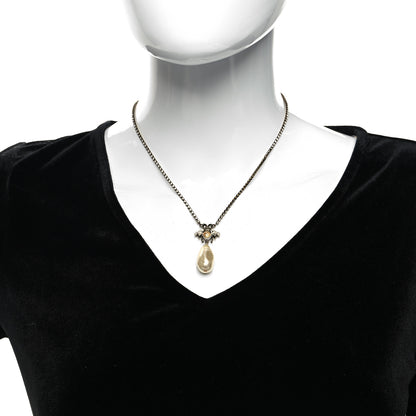 Gucci Metal Crystal Pearl Bee Necklace Aged Gold 2 of 7