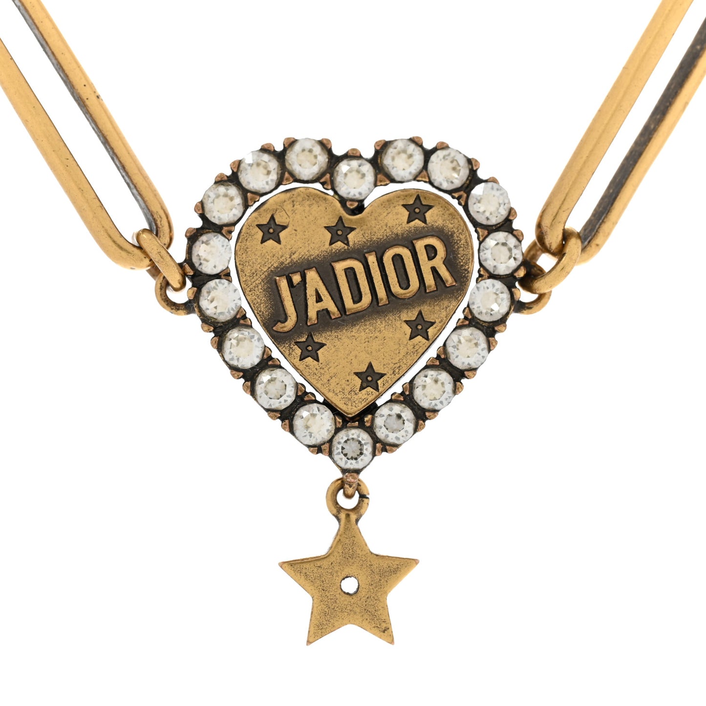 Metal Crystal Heart J'adior Choker Necklace Aged Gold