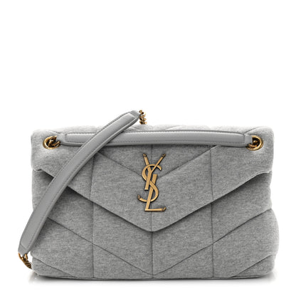 Saint Laurent Jersey Quilted Small Loulou Puffer Monogram Chain Satchel Grey Cloud 1 of 10