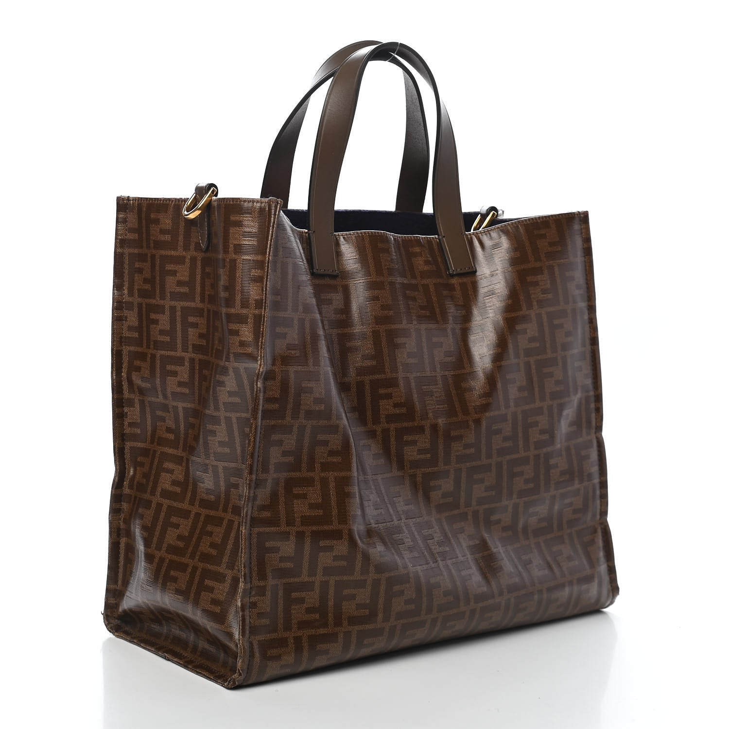 Fendi X FILA Glazed Fabric FF 1974 Mania Shopping Tote Bag Mogano Panna Blueberry 3 of 12