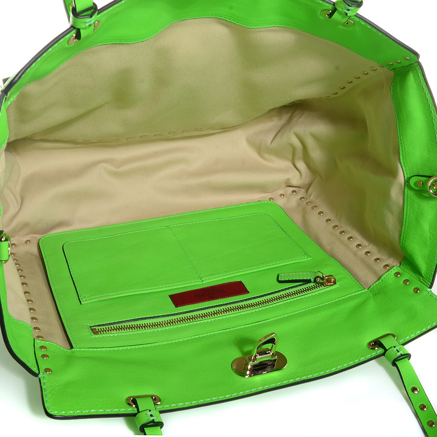 Vitello Medium Rockstud Tote Green Fluo