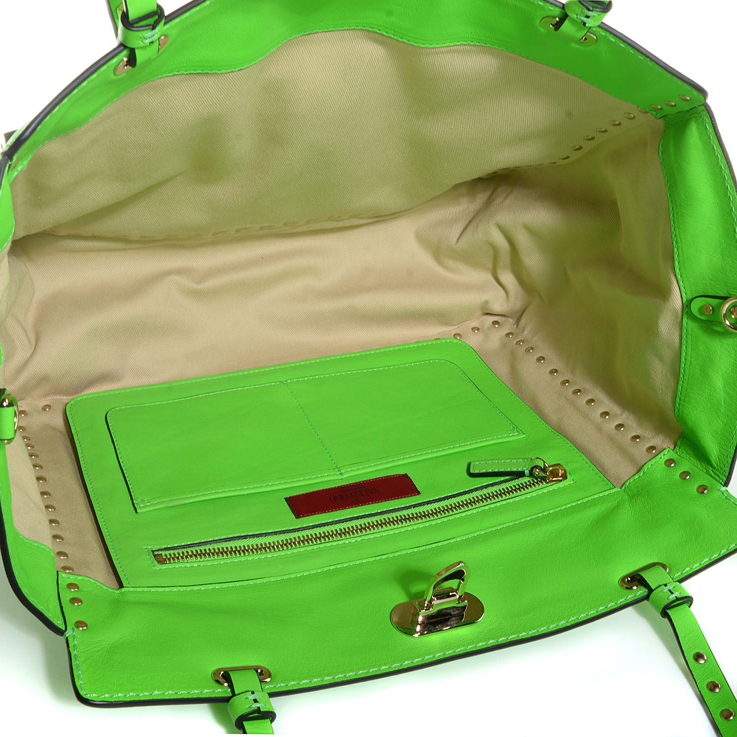 Valentino Garavani Vitello Medium Rockstud Tote Green Fluo 5 of 8