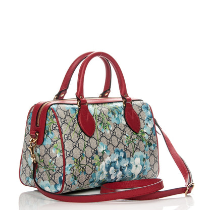 Gucci GG Supreme Monogram Blooms Small Boston Beige Blue Navy Hibiscus Red 3 of 7