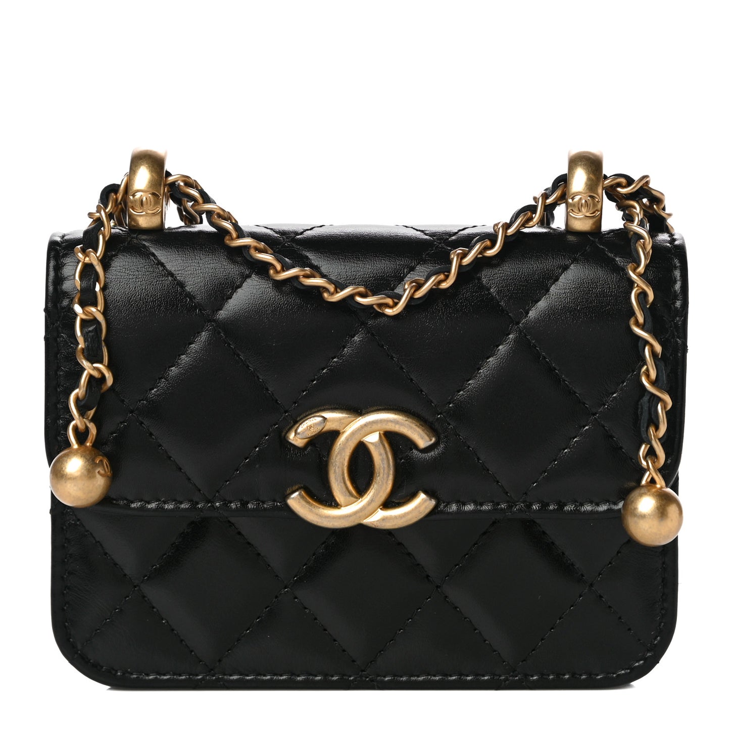 Calfskin Quilted Perfect Fit Coin Purse With Chain Black