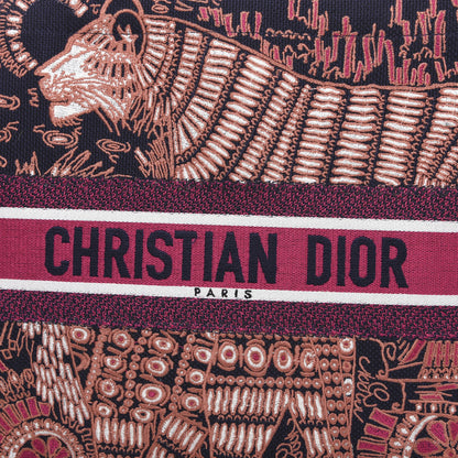 Christian Dior Canvas Embroidered Dior Animals Tiger Book Tote Deep Blue Fuchsia 8 of 12