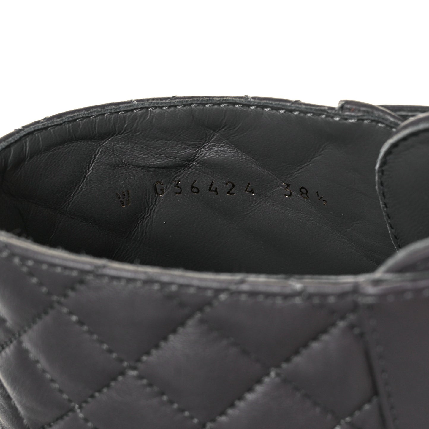 Shiny Lambskin Quilted Lace Up Combat Boots 38.5 Grey Black