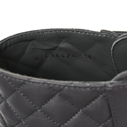 Chanel Shiny Lambskin Quilted Lace Up Combat Boots 38.5 Grey Black 7 of 8