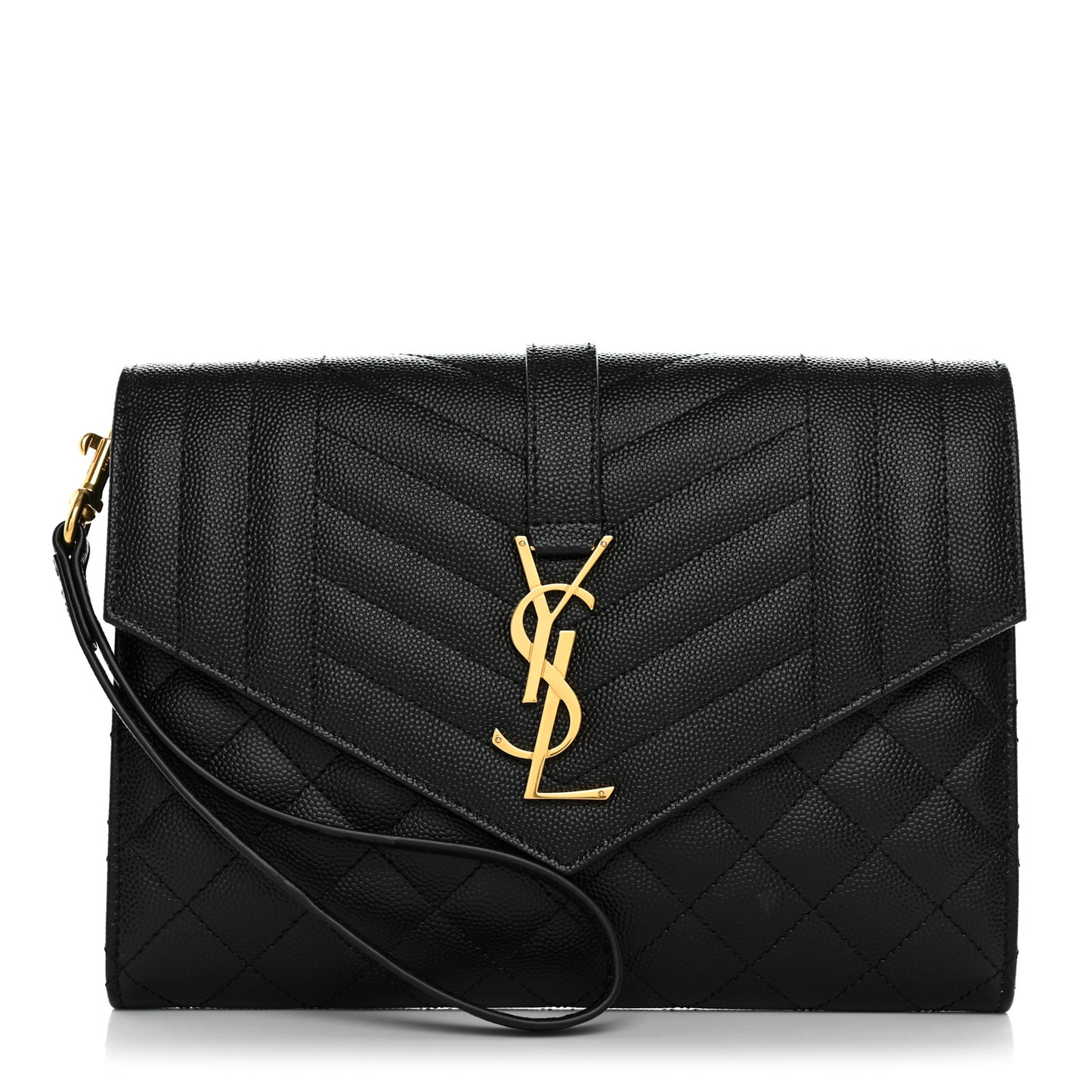 Grain De Poudre Textured Mixed Matelasse Triquilt Monogram Clutch Black