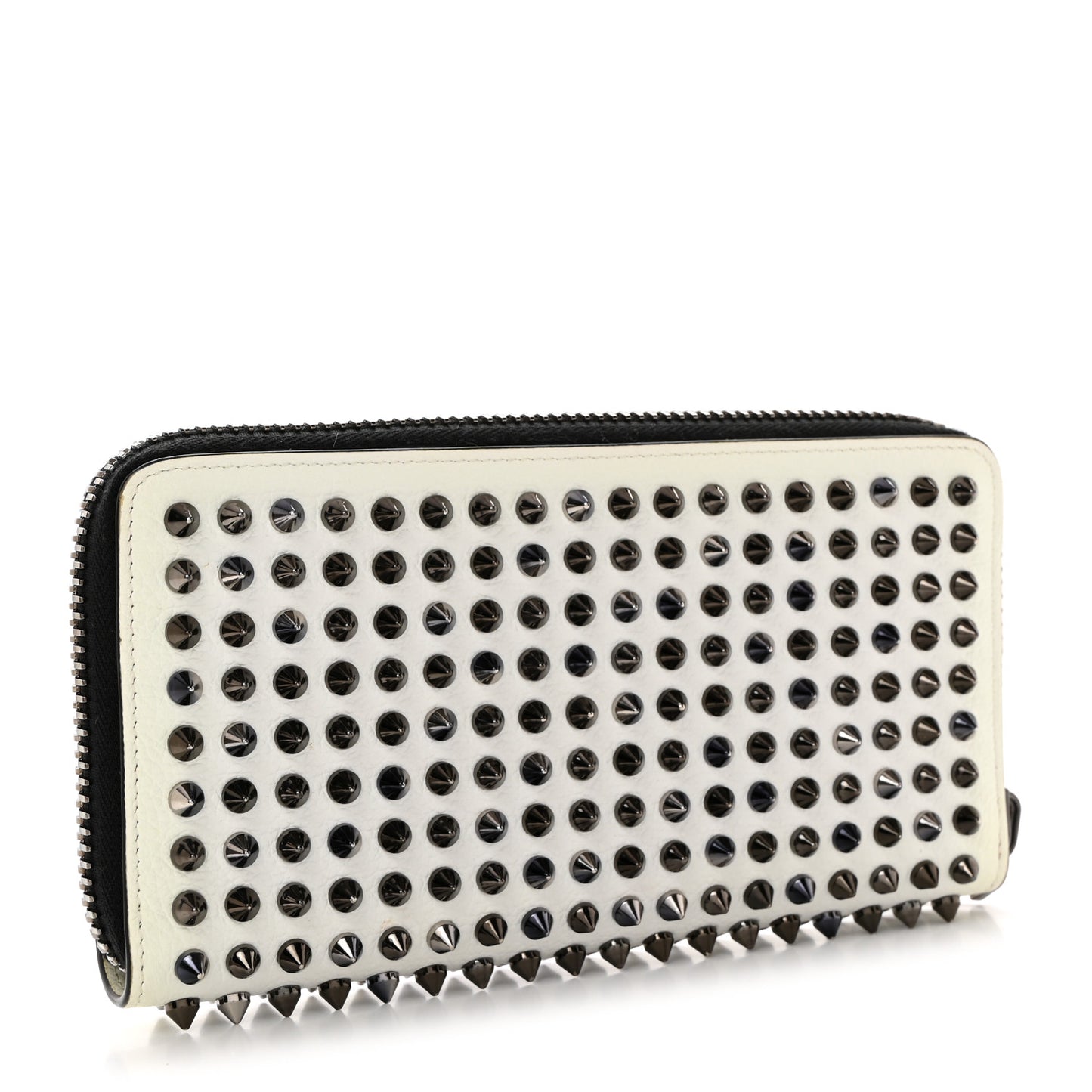 Calfskin Panettone Spiked Zip Around Wallet White
